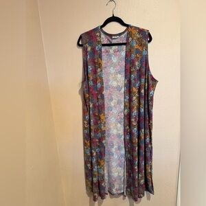 LuLaRoe Sleeveless Floral Long Duster - Multi Colored Floral with Side Slits
